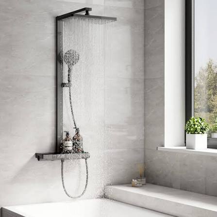 Colonne de douche thermostatique design noir mat avec tablette